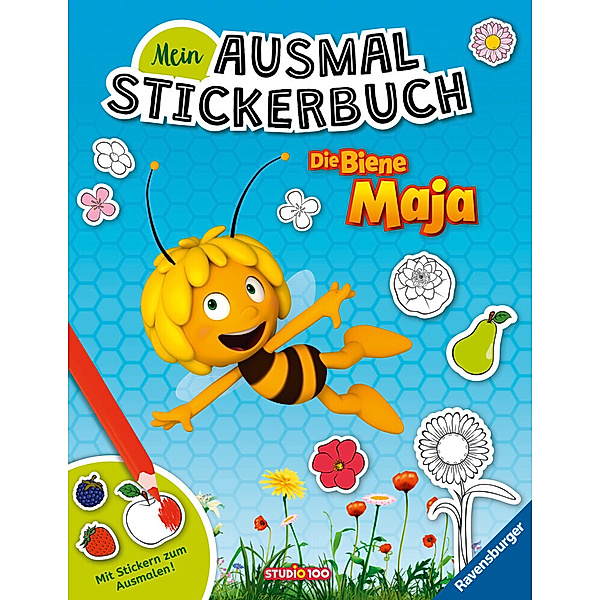 Ravensburger Mein Ausmalstickerbuch Die Biene Maja - Grosses Buch mit über 250 Stickern, viele Sticker zum Ausmalen