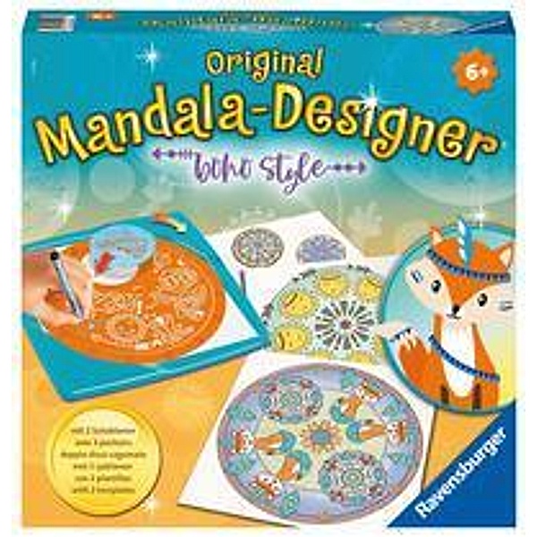 Ravensburger Verlag Ravensburger Midi Mandala Designer Boho Style 20019, Zeichnen lernen für Kinder ab 6 Jahren, Zeichen-Set mit Mandala-Sch
