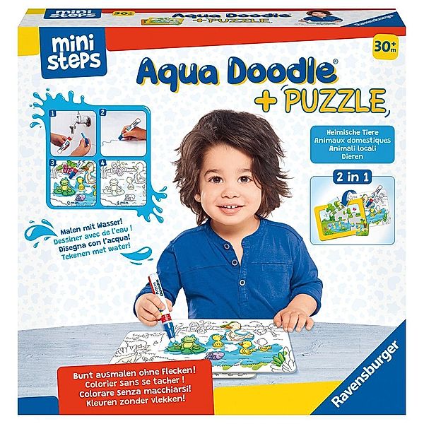 Ravensburger ministeps 4184 Aqua Doodle Puzzle: Heimische Tiere - Erstes Malen und Puzzlen für Kinder ab 2,5 Jahren, fle