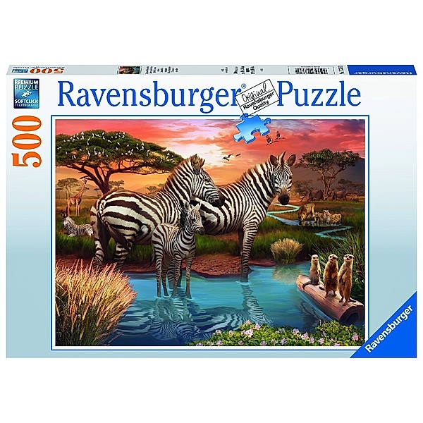 Ravensburger Verlag Ravensburger Puzzle 17376 Zebras am Wasserloch - 500 Teile Puzzle für Erwachsene und Kinder ab 12 Jahren