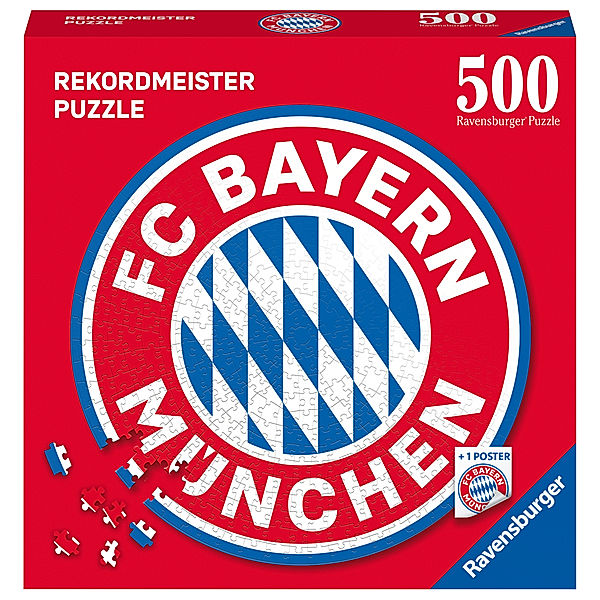 Ravensburger Verlag Ravensburger Puzzle 17452 - FC Bayern Logo - 500 Teile FC Bayern München Rundpuzzle für Erwachsene und Kinder ab 14 Jahren