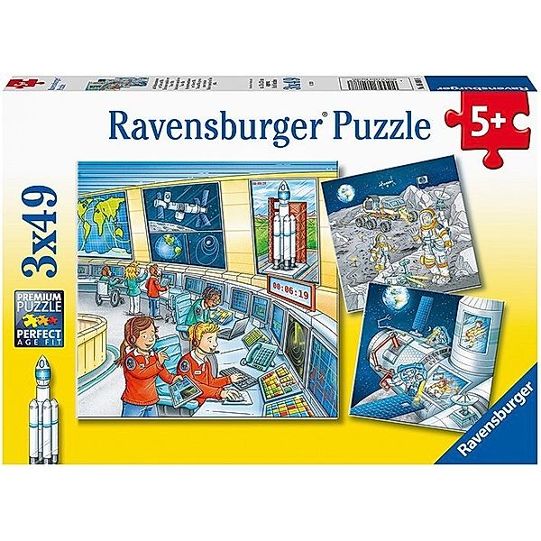 Ravensburger Verlag Ravensburger Puzzle - Ravensburger Kinderpuzzle - 05088 Auf Weltraummission mit Tom und Mia - Puzzle für Kinder ab 5 Jahren, mit 3x49 Teilen