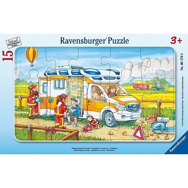 Ravensburger Verlag Ravensburger Puzzle - Ravensburger Kinderpuzzle - 06170 Krankenwagen im Einsatz - Rahmenpuzzle für Kinder ab 3 Jahren, mit 15 Teilen