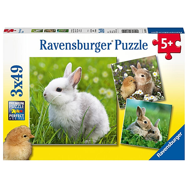 Ravensburger Verlag Ravensburger Puzzle - Ravensburger Kinderpuzzle - 08041 Niedliche Häschen - Puzzle für Kinder ab 5 Jahren, mit 3x49 Teilen