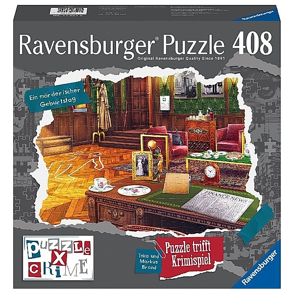 Ravensburger Verlag Ravensburger Puzzle X Crime - Ein mörderischer Geburtstag - 408 Teile Puzzle-Krimispiel für 1-4 Spieler