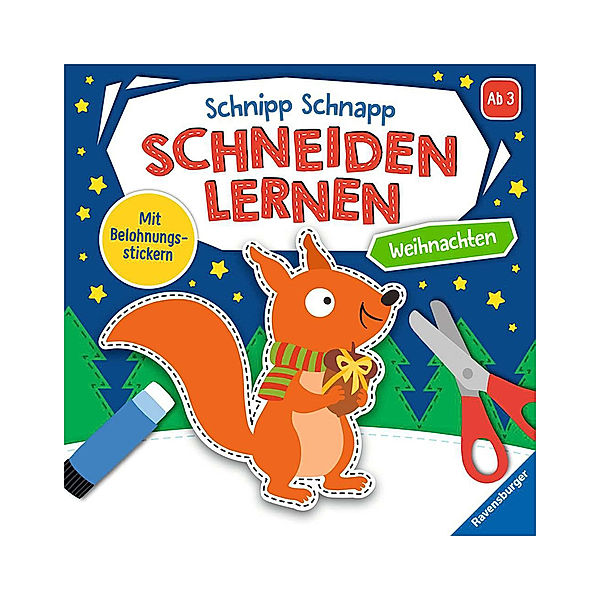 Ravensburger Schnipp-Schnapp Schneiden lernen Weihnachten - Schneiden und Kleben ab 3 Jahren - Block mit Belohnungsstickern und Profi-Urkunde - Perforierte Seiten, Rina Gregor