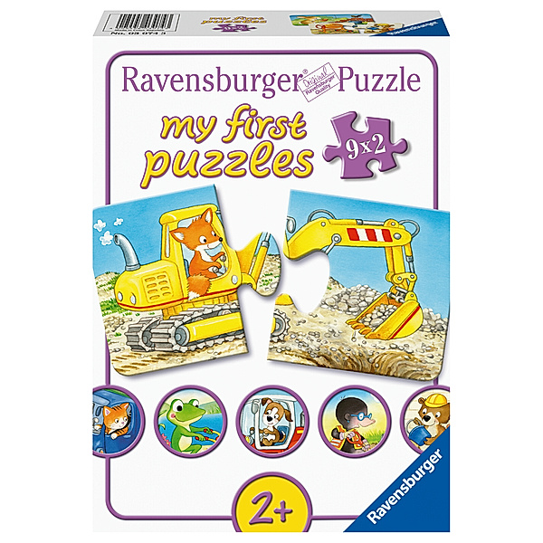 Ravensburger Verlag Ravensburger Tierische Baustelle 9x2Teile My first puzzle - Puzzle für Kinder ab