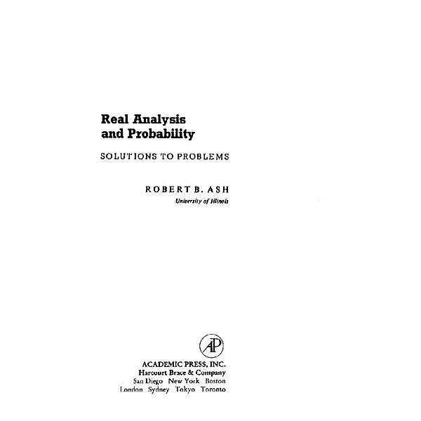Real Analysis and Probability, Robert P. Ash