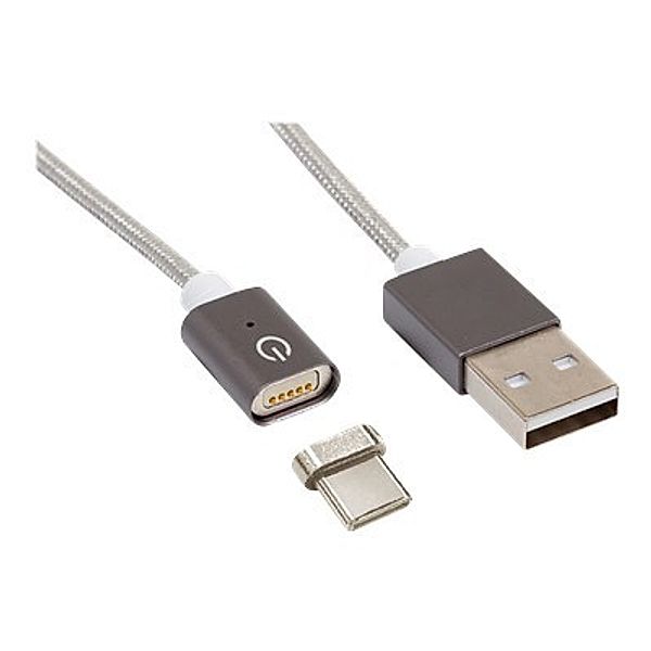 REALPOWER Magnetic tablet C Magnetisches USB-C Sync- und Ladekabel, silber, 1m