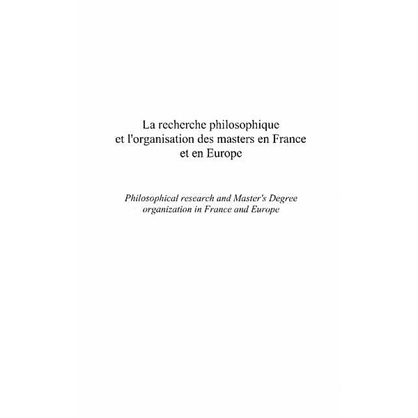 Recherche philosophique et l'organisatio / Hors-collection, Collectif