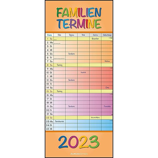 Regenbogen 2023 Familienplaner - Terminkalender - Familienkalender - 19,5x45