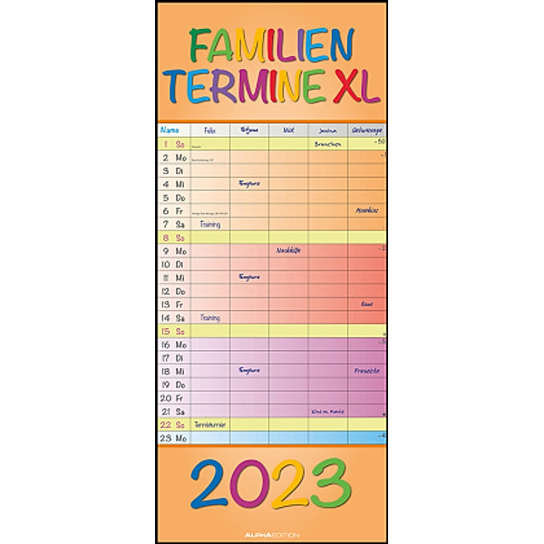 Regenbogen XL 2023 Familienplaner XL - Familienkalender - Terminplaner - 30x70