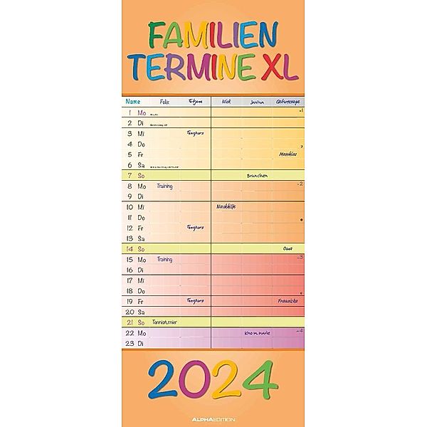 Regenbogen XL 2024 Familienplaner XL - Familienkalender - Terminplaner - 30x70