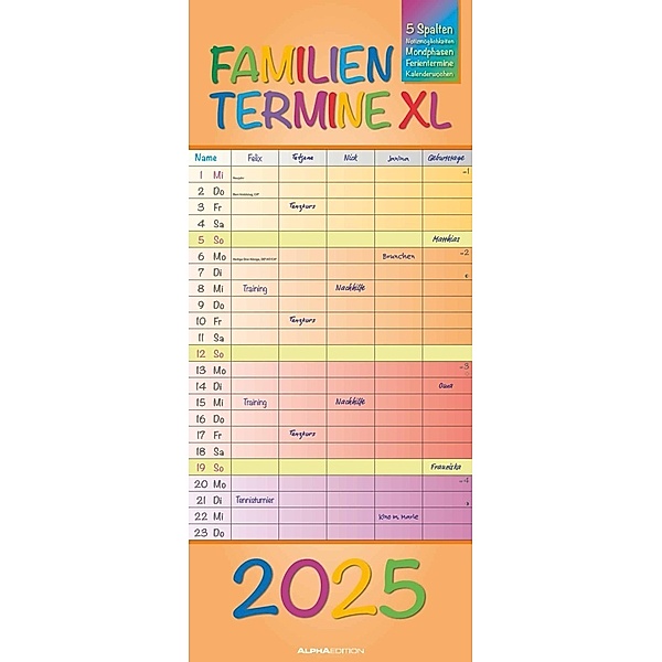 Regenbogen XL 2025 Familienplaner XL - Familienkalender - Terminplaner - 30x70