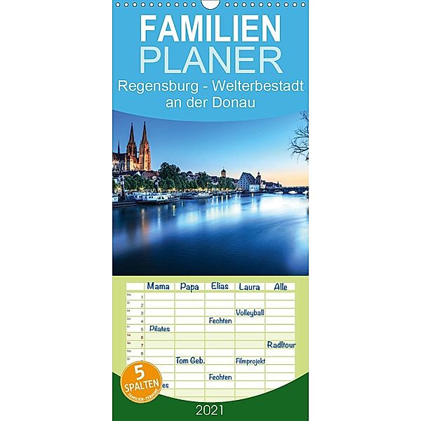 Regensburg - Welterbestadt an der Donau - Familienplaner hoch (Wandkalender 2021 , 21 cm x 45 cm, hoch), Val Thoermer