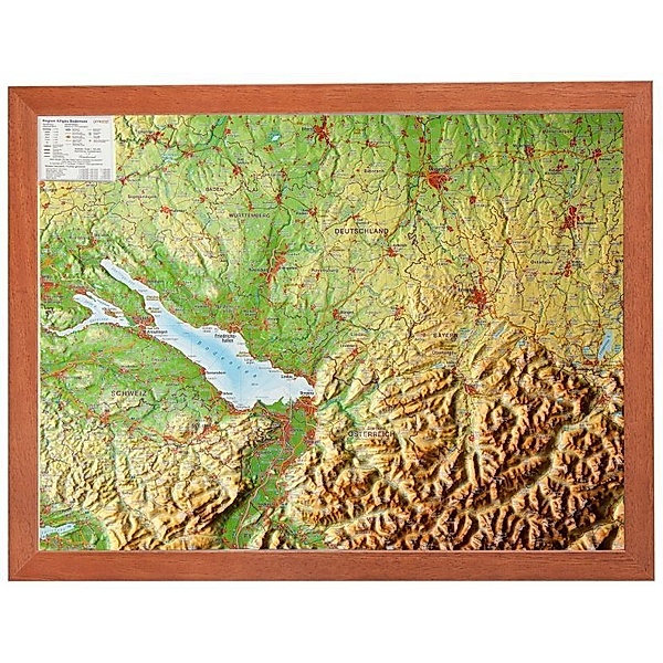 Region Allgäu Bodensee, Reliefkarte, Klein, mit Holzrahmen, André Markgraf, Mario Engelhardt