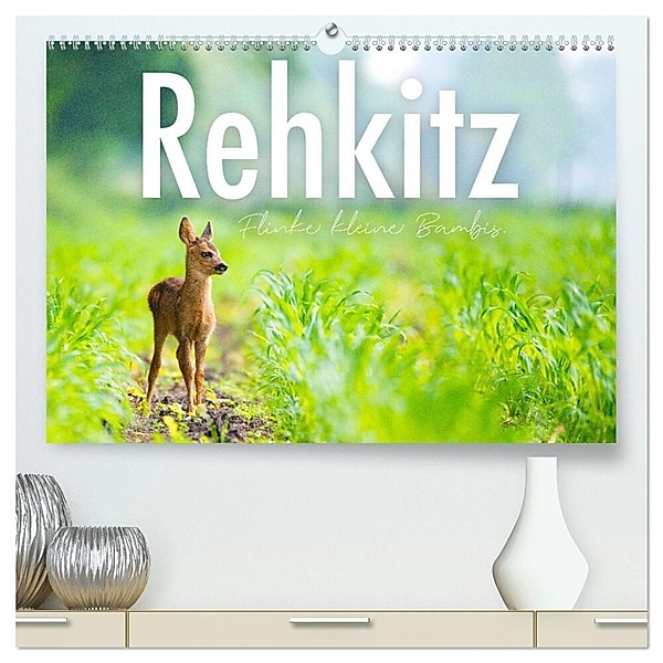 Rehkitz - Flinke kleine Bambis. (hochwertiger Premium Wandkalender 2024 DIN A2 quer), Kunstdruck in Hochglanz, SF