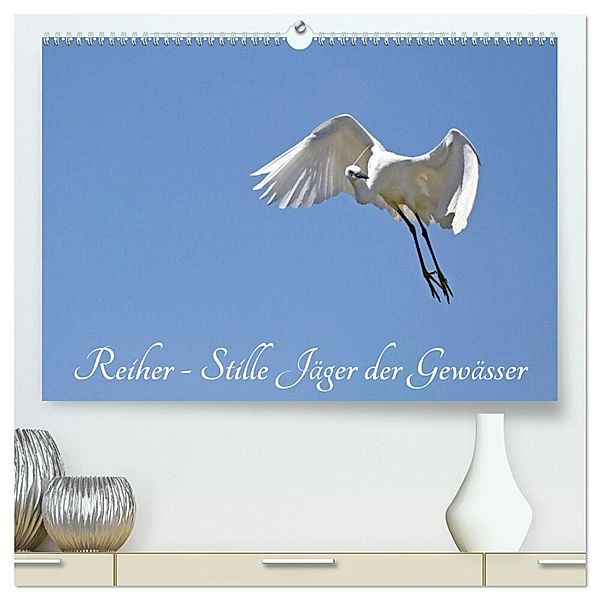 Reiher - Stille Jäger der Gewässer (hochwertiger Premium Wandkalender 2024 DIN A2 quer), Kunstdruck in Hochglanz, Benny Trapp