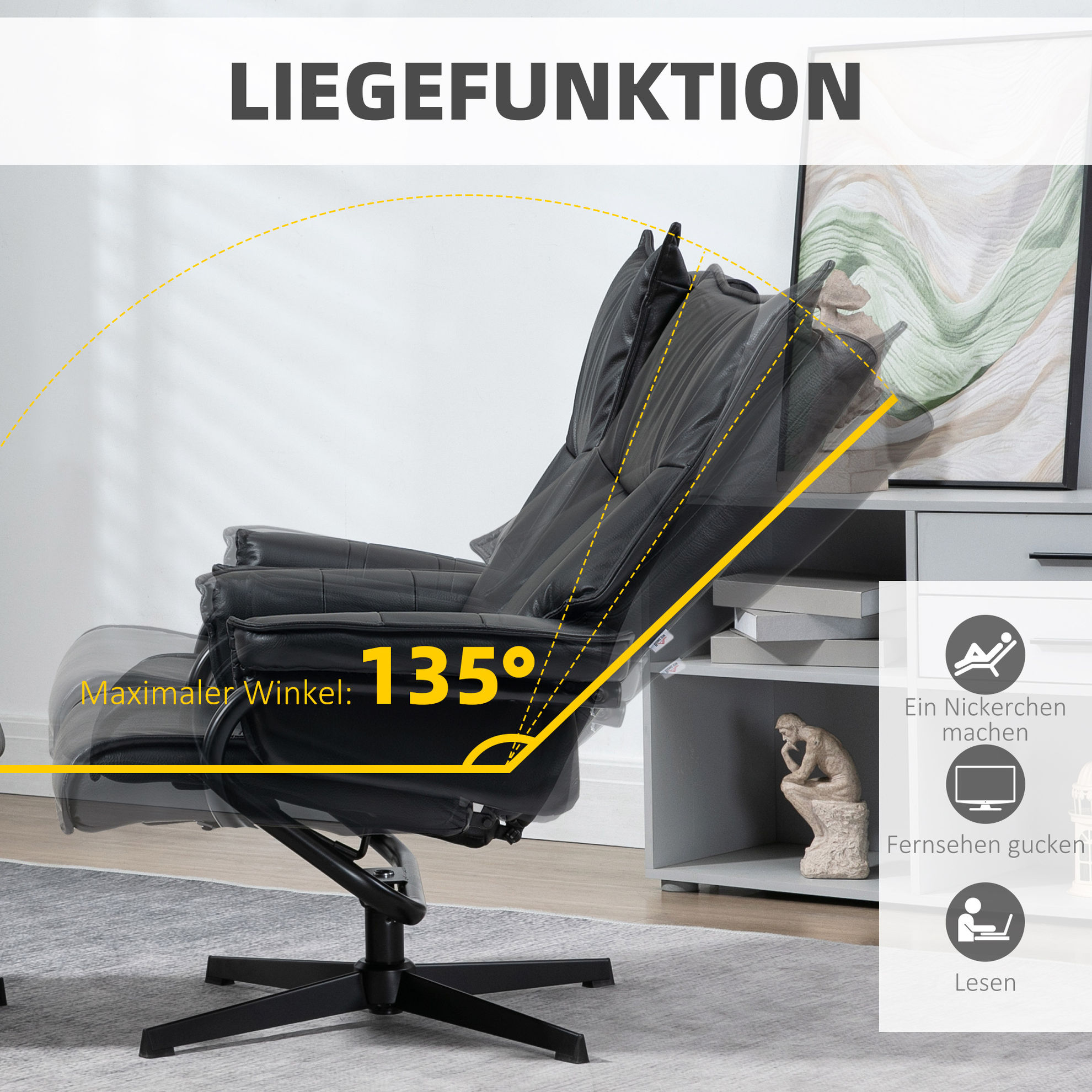 relaxsessel mit liegefunktion und hocker schwarz farbe: schwarz