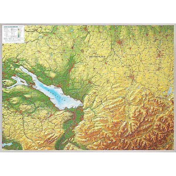 Relief Allgäu Bodensee 1:200.000, Reliefkarte, mit Aluminiumrahmen, André Markgraf, Mario Engelhardt