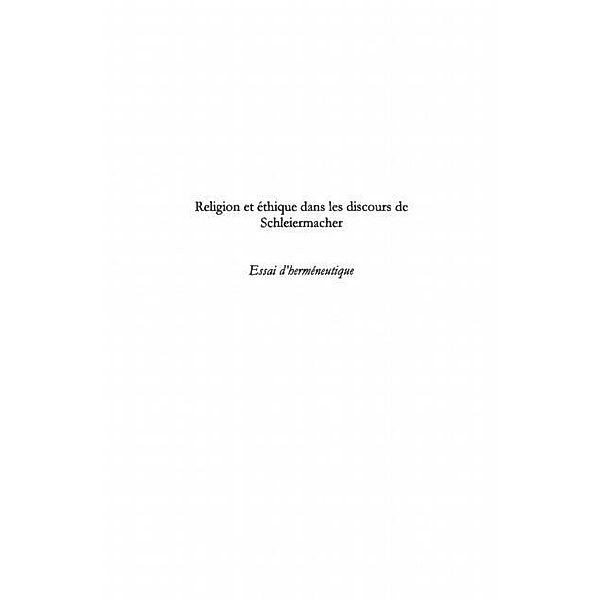Religion et ethique dans les discours de schleiermacher - es / Hors-collection, Dominique Ndeh