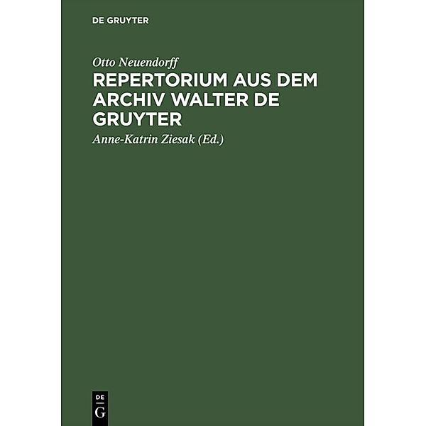 Repertorium der Briefe aus dem Archiv Walter de Gruyter