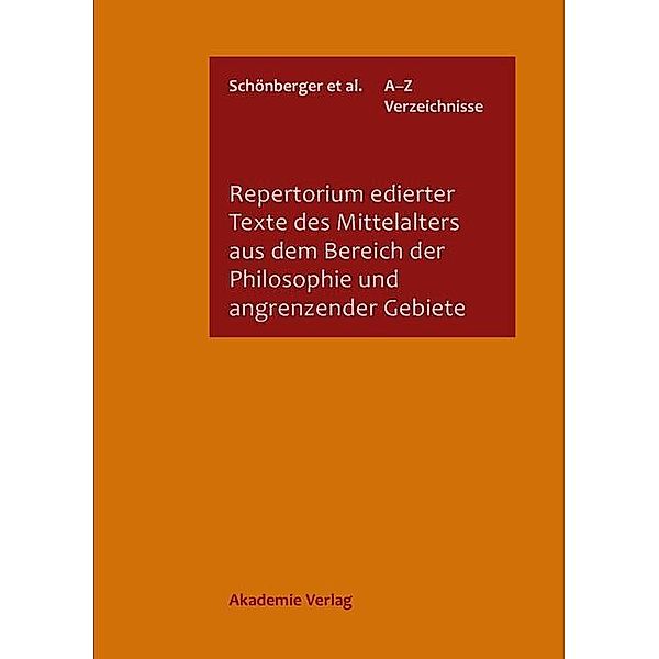 Repertorium edierter Texte des Mittelalters aus dem Bereich der Philosophie und angrenzender Gebiete