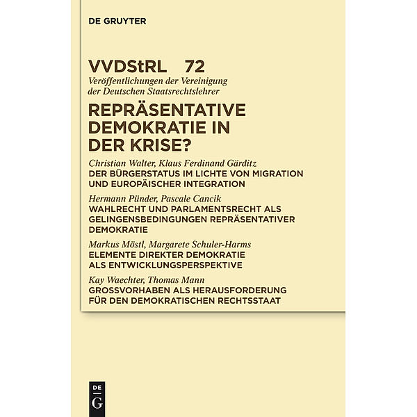 Repräsentative Demokratie in der Krise?, Christian Walter, Klaus Ferdinand Gärditz, Hermann Pünder