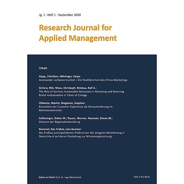 Research Journal for Applied Management - Jg. 1, Heft 1 / ISM Research Journal for Applied Management Bd.1/1, Stephan Bingemer, Kai Rommel, Dieter M. Schlesinger, Tanja Vöhringer, Ralf A. Brickau, Lars-Gunnar Frahm, Nils Grimm, Christian Happ, Christoph Moss, Simon M. Neumair, Martin Ohlwein, Werner Pauen