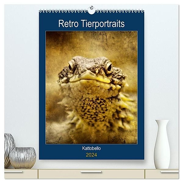Retro Tierportraits (hochwertiger Premium Wandkalender 2024 DIN A2 hoch), Kunstdruck in Hochglanz, Kattobello