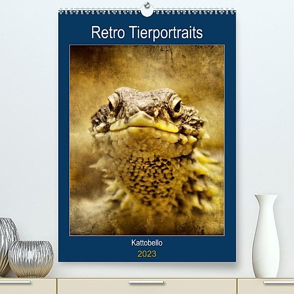 Retro Tierportraits (Premium, hochwertiger DIN A2 Wandkalender 2023, Kunstdruck in Hochglanz), Kattobello