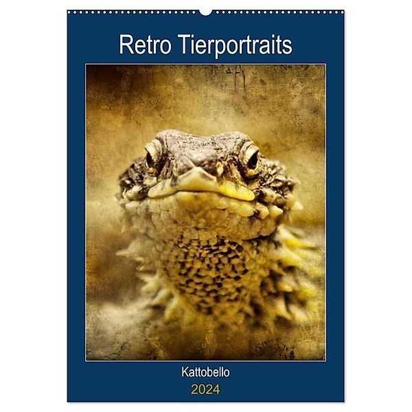 Retro Tierportraits (Wandkalender 2024 DIN A2 hoch), CALVENDO Monatskalender, Kattobello