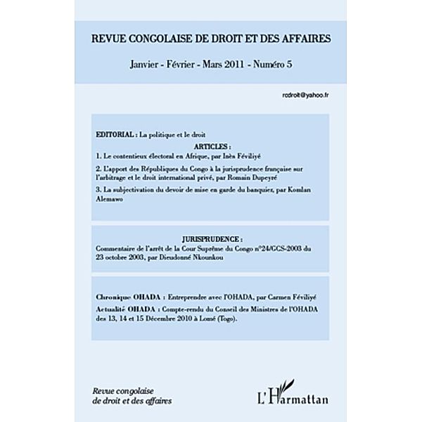 Revue congolaise de droit des affaires N(deg) 5 / Hors-collection, Collectif