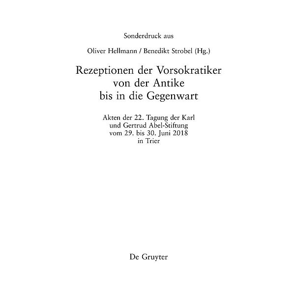 Rezeptionen der Vorsokratiker von der Antike bis in die Gegenwart