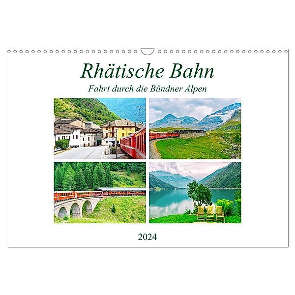 Rhätische Bahn - Fahrt durch die Bündner Alpen (Wandkalender 2024 DIN A3 quer), CALVENDO Monatskalender, Nina Schwarze