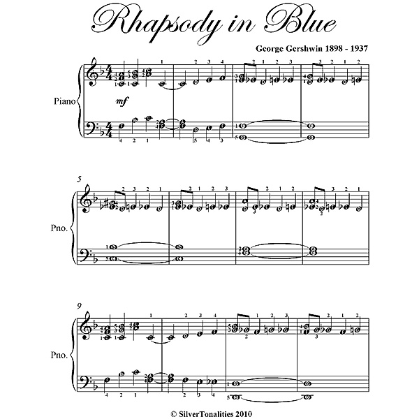 Rhapsody in Blue Elementary Piano Sheet Music, George Gershwin