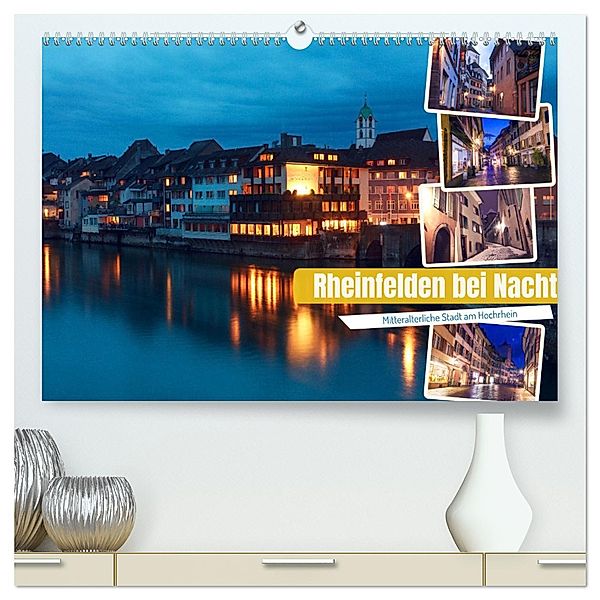 Rheinfelden bei Nacht (hochwertiger Premium Wandkalender 2025 DIN A2 quer), Kunstdruck in Hochglanz, Calvendo, Drachenkind-Fotografie