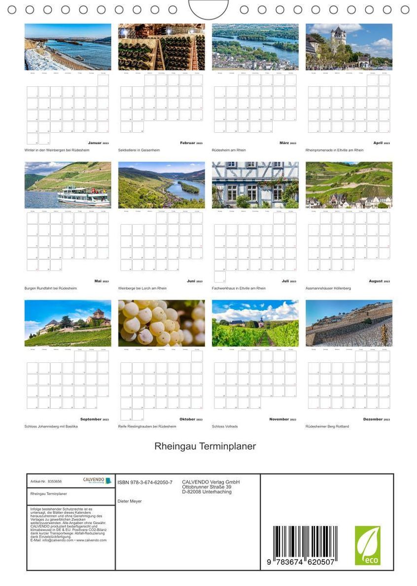 Rheingau Terminplaner Wandkalender 2023 DIN A4 hoch online kaufen - Orbisana
