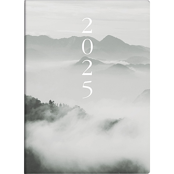 rido/idé 7018507015 Taschenkalender Modell Technik S (2025) Cloudy Mountains| 2 Seiten = 1 Woche| A6| 144 Seiten| Grafik-Einband| grau
