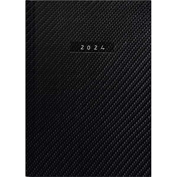 rido/idé 7021812804 Tageskalender Buchkalender 2024 Carbon Modell Chefplaner 1 Seite = 1 Tag Blattgröße 14,5 x 20,6 cm Kunstleder-Einband, flexibel schwarz