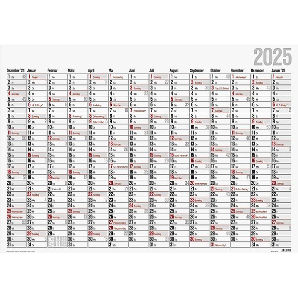 rido/idé 7033660005 Plakatkalender Modell Office I (2025)| 1 Seite = 14 Monate