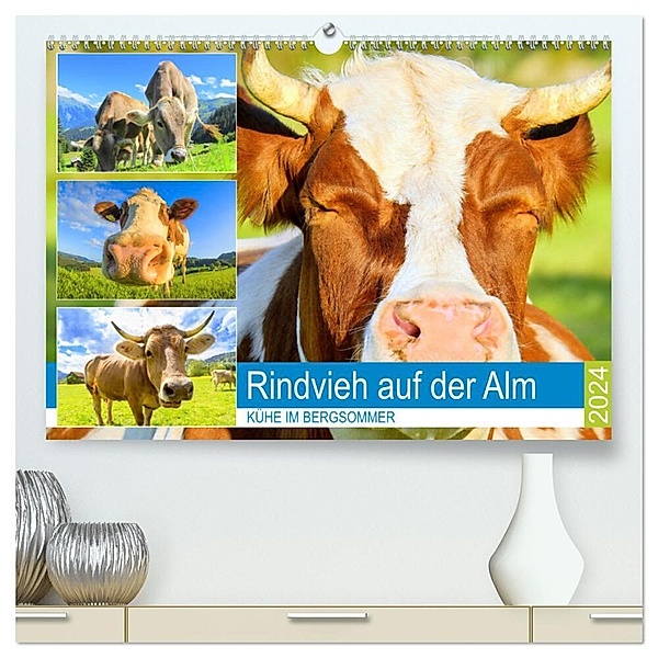 Rindvieh auf der Alm. Kühe im Bergsommer (hochwertiger Premium Wandkalender 2024 DIN A2 quer), Kunstdruck in Hochglanz, Rose Hurley