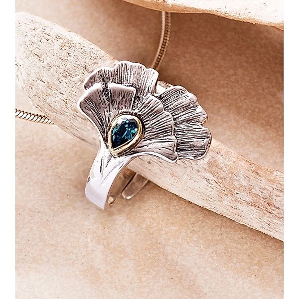 Ring Ginkgoblatt bicolor mit Zirkonia, 925 Silber