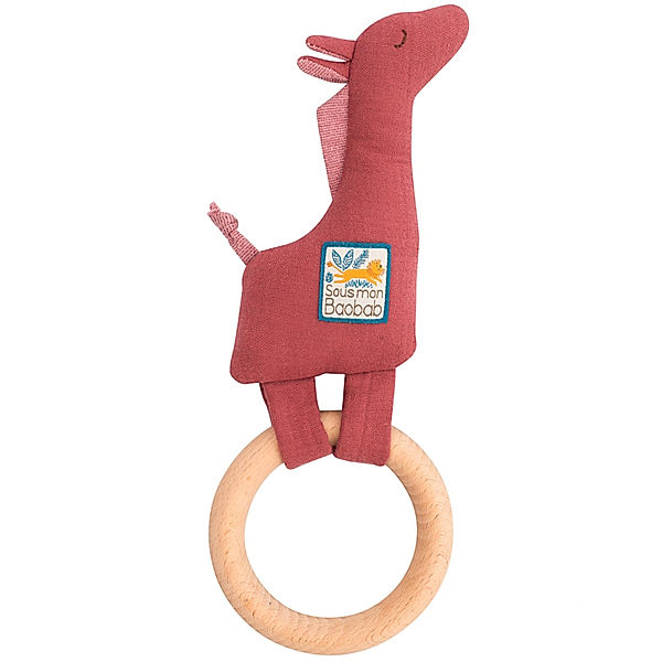 Moulin Roty Ring-Rassel GIRAFFE in rot