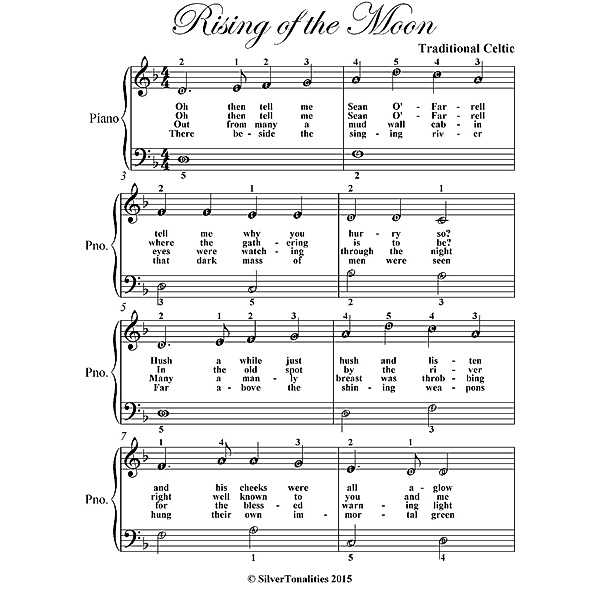 Rising of the Moon Easiest Piano Sheet Music, Traditional Celtic