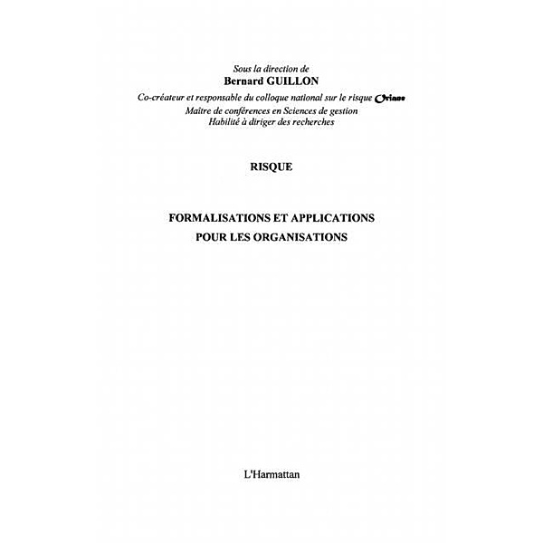 Risque formalisation et applications pou / Hors-collection, Kabongo Malu Emmanuel