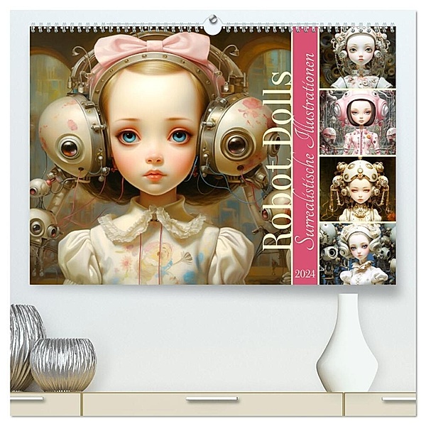 Roboter Puppen. Surrealistische Illustrationen (hochwertiger Premium Wandkalender 2024 DIN A2 quer), Kunstdruck in Hochglanz, Rose Hurley