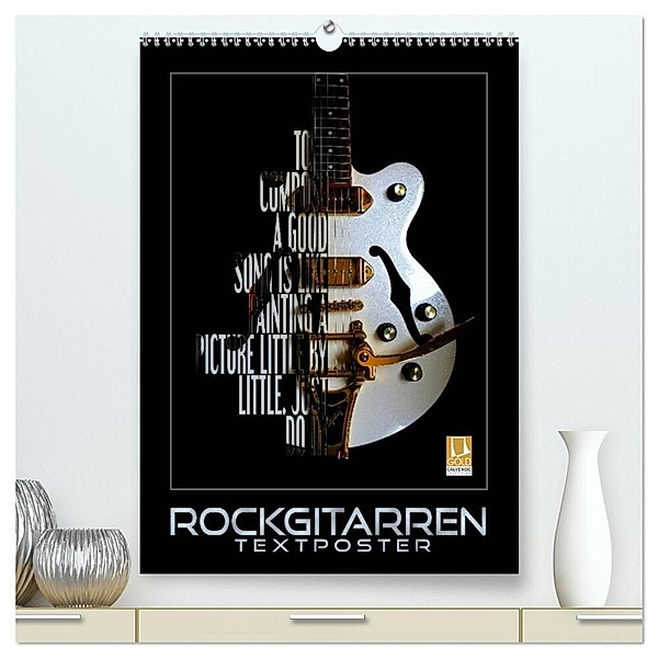 Rockgitarren Textposter (hochwertiger Premium Wandkalender 2024 DIN A2 hoch), Kunstdruck in Hochglanz, Renate Bleicher