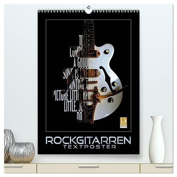 Rockgitarren Textposter (hochwertiger Premium Wandkalender 2025 DIN A2 hoch), Kunstdruck in Hochglanz, Calvendo, Renate Bleicher