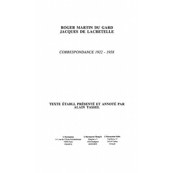 Roger martin du gard, jacques de lacretelle / Hors-collection, Tassel Alain